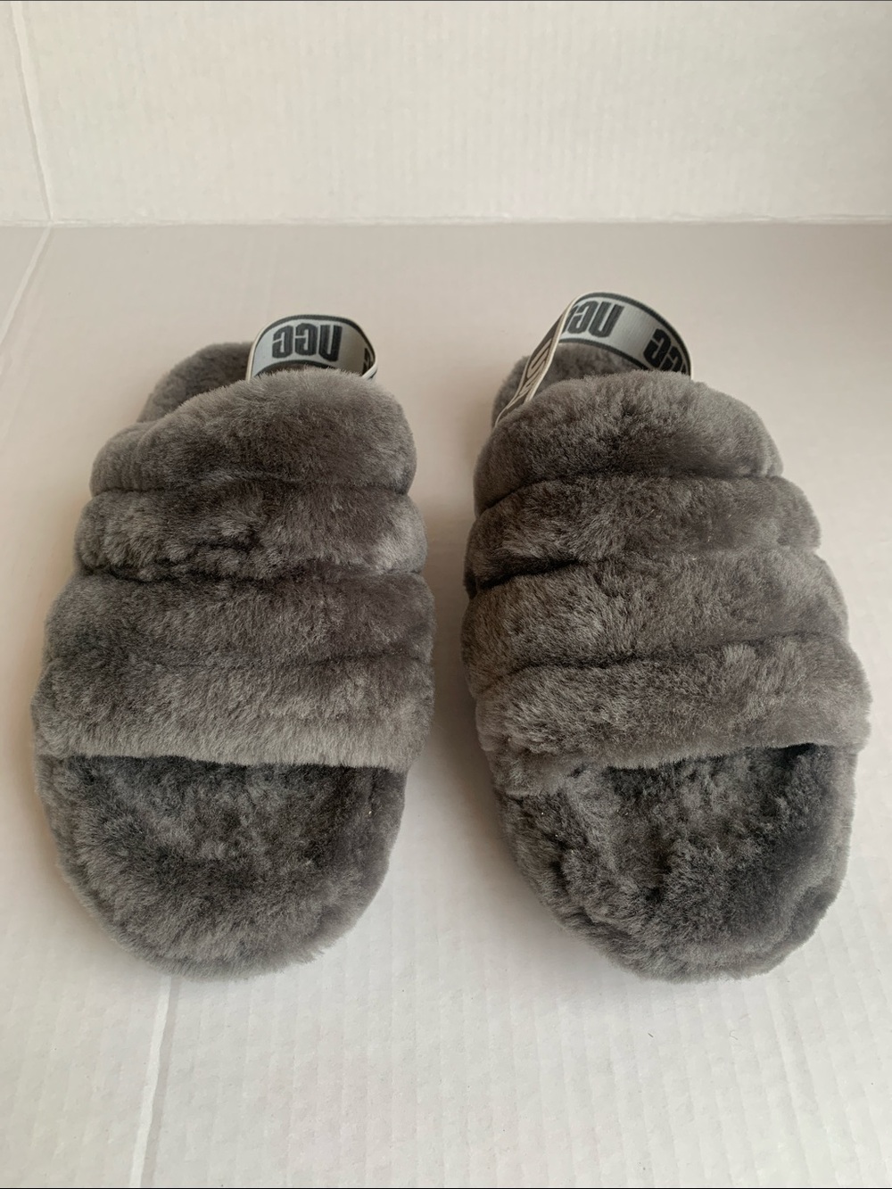 UGG Plush Charcoal Grey Fluff Slide Slingback Slippers Size US 4 EU 36 Kids - Picture 3 of 9